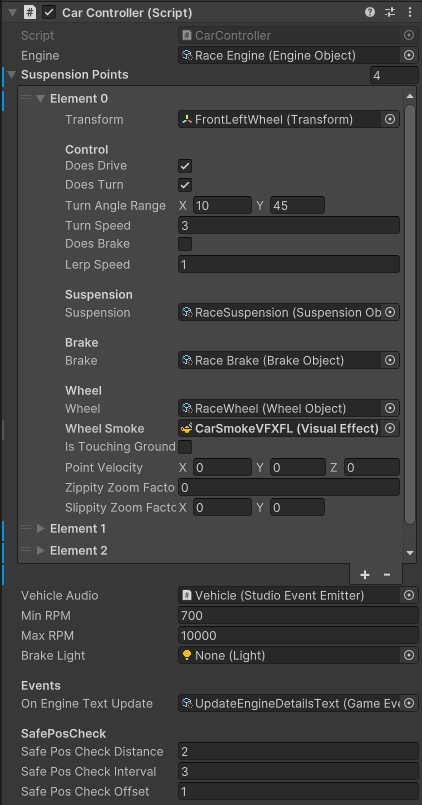 Screenshot of Car Controller in Inspector